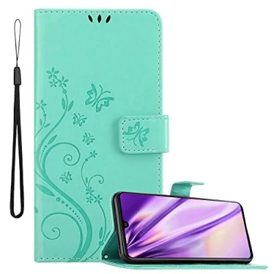 Afbeelding van Cadorabo Hoesje geschikt voor Samsung Galaxy A41 in BLOEMEN TURKOOIS Beschermhoes bloemmotief met magnetische sluiting, standfunctie en kaartsleuven Book Case Cover Etui