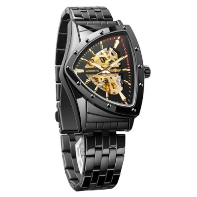 Afbeelding van FORSINING Skelethorloge voor heren, automatisch mechanisch horloge met lichtgevende driehoekige wijzerplaat, roestvrijstalen armband of zachte siliconen