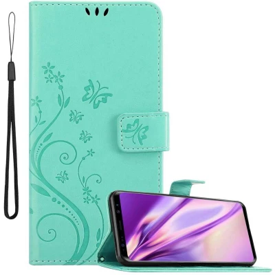 Afbeelding van Cadorabo Hoesje geschikt voor Samsung Galaxy S9 PLUS in BLOEMEN TURKOOIS Beschermhoes bloemmotief met magnetische sluiting, standfunctie en kaartsleuven Book Case Cover Etui