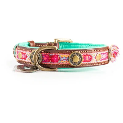 Afbeelding van Dwam Halsband Boho Rosa Roze&amp;Turquoise Hondenhalsband 34 42x2.5 cm
