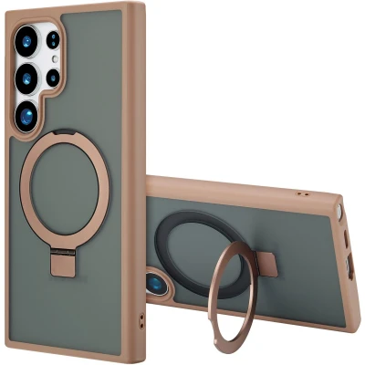 Afbeelding van Accezz Hoesje Geschikt voor Samsung Galaxy S24 Ultra Ring Stand Backcover MagSafe bruin