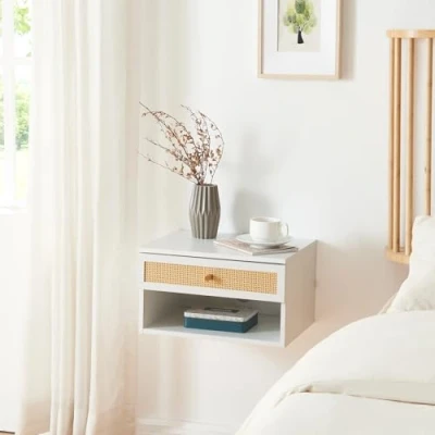 Afbeelding van Wandrek Eiker met lade 40x31,5x23 cm wit en rotan look [en.casa]