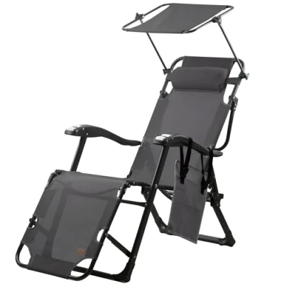 Afbeelding van CampFeuer Ligstoel met dak, campingligstoel, tuinligstoel zonnedak, visstoel, verstelbare strandstoel, klapstoel, terrasligstoel
