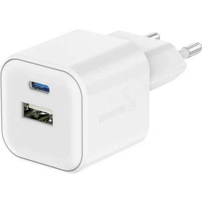 Afbeelding van Swissten USB C Snellader 2 poorten GaN technologie 35W Wit