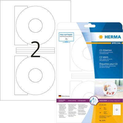 Afbeelding van Etiket HERMA 5079 CD 116mm wit opaqua 50stuks
