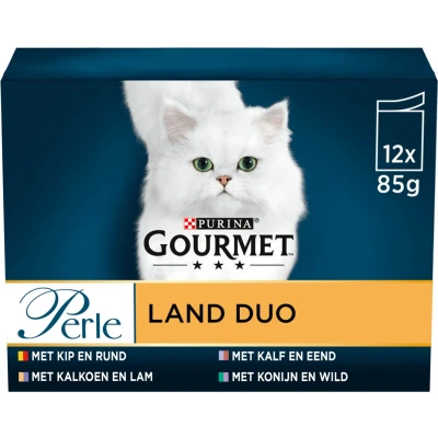 Afbeelding van Gourmet Perle Land Duo Kattenvoer Kip Kalf Kalkoen 12x85 g