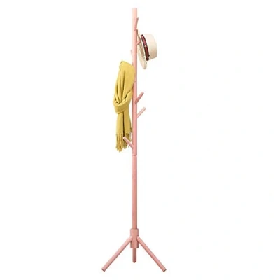 Afbeelding van BAKAJI Design kapstok van berkenhout met 8 ophanghaken voor kleding en statiefbasis, afmetingen 41 x 176 cm (roze)