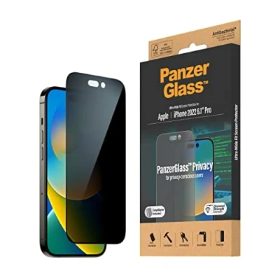 Image de PanzerGlass Protection d&#039;écran pour téléphone portable coupe ultra large verre avec filtre de confidentialité couleur cadre noir Apple iPhone 14 Pro