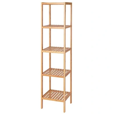 Afbeelding van dibea RG00145 schoenenrek, badkamerrek, staand rek, bamboerek, 5 vakken, naturel