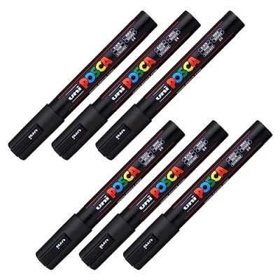 Afbeelding van POSCA Uni ball PC 5M Marker, medium ronde punt, zwart, 6 stuks