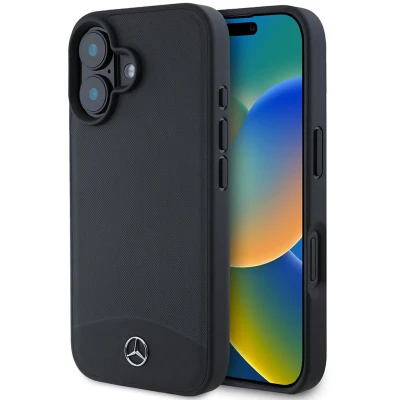 Afbeelding van Mercedes Benz Geschikt voor Apple iPhone 16 Mag Textured Backcover hoesje Zwart