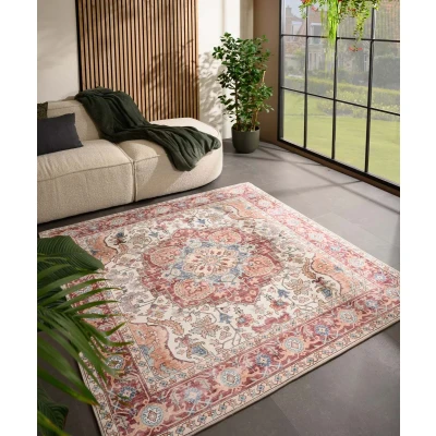 Afbeelding van Buitenkleed Vierkant Vintage Valenca Fino Crème/rood 160x160 Cm