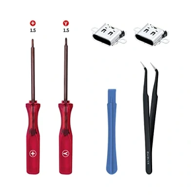 Afbeelding van Mcbazel Set van 2 schakelaars, oplaadaansluiting, vervanging type C oplaadpoortconnector met openingsgereedschap voor NS Switch Console