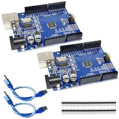 Afbeelding van 2 stuks R3 microcontroller, moederbord met USB kabel, compatibel Arduino ontwikkelomgeving, encodermodule