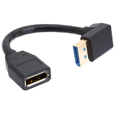 Afbeelding van DisplayPort 1.4 8K verlengkabel, 90 graden hoek DP stekker naar aansluiting, ondersteunt @ 60Hz, 4K 144Hz, 1080p 240Hz, stereo Full HD 3D 15cm (boven)