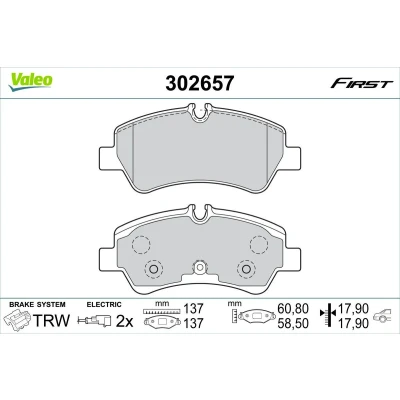 Afbeelding van VALEO 302657 Remblokkenset Achteras Incl. slijtage waarschuwingscontact Met anti kreukplaat FORD: Transit Custom V362 Minibus