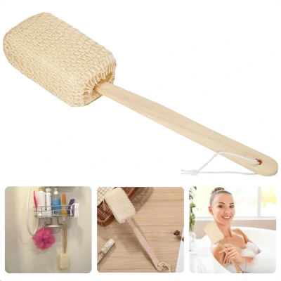 Afbeelding van Cheqo® Luxe Badspons Rugscrubber Massagespons Badborstel Rugborstel Houten Handvat Ontspanning Bad &amp; Douche Premium Badaccessoire