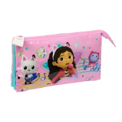 Afbeelding van Pennenetui met 3 vakken Gabby&#039;s Dollhouse Party Roze 22 x 12 cm