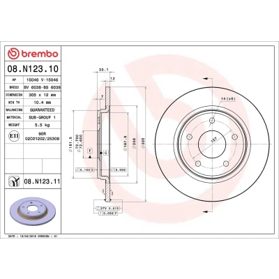 Afbeelding van BREMBO Remschijf DODGE: Journey MPV, Nitro Off Road, FIAT: Freemont, CHRYSLER: GRAND 5OYAGER 5 305mm 12mm volledig 08.N123.10 Remschijven