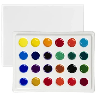 Afbeelding van MEEDEN 24 Waterverf palet van keramiek met deksel, kunstenaarspalet porselein mix 15,3 x 11,5 cm (6 4,5 inch) voor aquarel gouache verf kleur