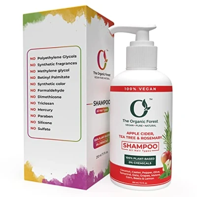 Afbeelding van shampoo met appelazijn, theeboom en rozemarijn, sulfaatvrije voor dunner wordend haar, veganistisch, natuurlijk dierproefvrij, biologische
