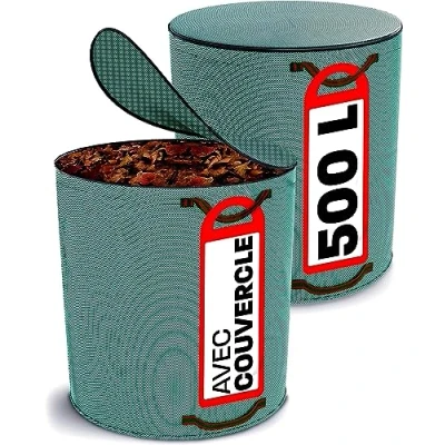 Afbeelding van 2 x groene afvalzakken, 500 l, met deksel, tuinafvalzak 4 robuuste handgrepen, XXL, stabiel, opvouwbaar, herbruikbaar, robuust polypropyleen