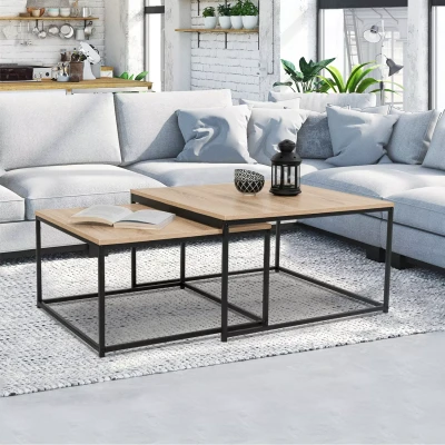 Afbeelding van Lot de 2 tables basses gigognes DETROIT 60/70 design industriel