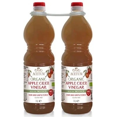 Afbeelding van Acetum Appelazijn met moeder, milieuvriendelijk, zonder conserveringsmiddelen conserveringsmiddelen, biologisch, ongefilterd en ongepasteuriseerd, 2 liter (2 flessen x 1 l)