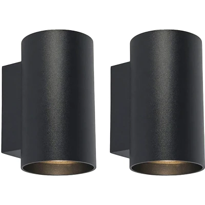 Afbeelding van QAZQA Set van 2 moderne wandlampen zwart rond lichts Sandy