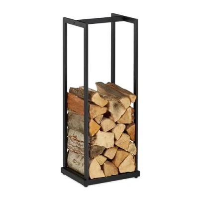 Image de Relaxdays Étagère à bois de cheminée en métal Hauteur : 95 x 37 30 cm Noir