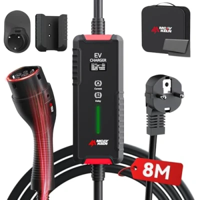 Afbeelding van MCEVKELN Oplader type 2 3,6 kW elektrische autolader met Schuko, schakelbare stroom 6 16 A, IP65 8 m EV oplaadkabel 2, IEC 62196 EVSE draagtas
