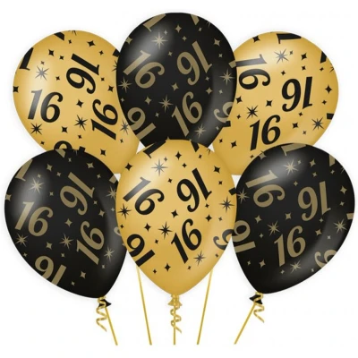 Afbeelding van Ballonnen 16 jaar 30cm 6 stuks