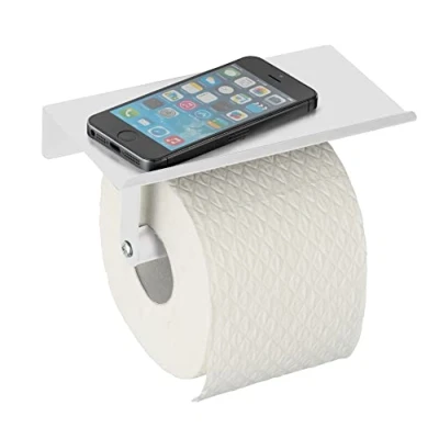 Afbeelding van WENKO Allstar Walli toiletpapierhouder wit met opbergplank, staal, 18 x 9,5 7,5 cm,