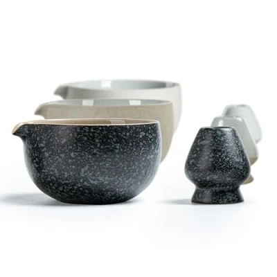 Afbeelding van TEANAGOO matcha Chawan, Japanse natuurlijke rotsachtige textuur, met gardehouder, 510ml. K17, Lt. Grey, theekom, keramische kom, theeschalen, kom..
