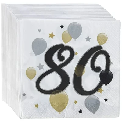 Afbeelding van Procos 88871 20 stuks Happy Birthday papieren servetten ballonnen 80 33 x cm ballon verjaardag 60 met motief tafeldecoratie sjaal