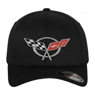 Afbeelding van Chevrolet Officieel gelicentieerd Corvette C5 Flags Flexfit Baseball Cap, zwart.