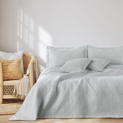 Afbeelding van AmeliaHome Ophelia Sprei 170 x 210 cm, dubbelzijdig, ultrasonisch stiksel, polyester, zilverkleur