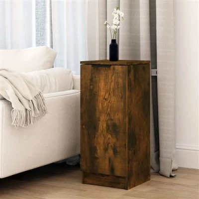 Afbeelding van Dressoir 30x30x70 cm bewerkt hout gerookt eikenkleurig