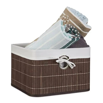 Afbeelding van Relaxdays opbergmand bamboe opvouwbare mand stof decoratie kastmand bruin