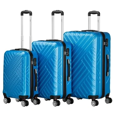 Afbeelding van Zelsius Set van 3 Harde ABS koffers met cijferslot, dubbele wielen en tussenschot koffer stuks, Blauw, Kofferset