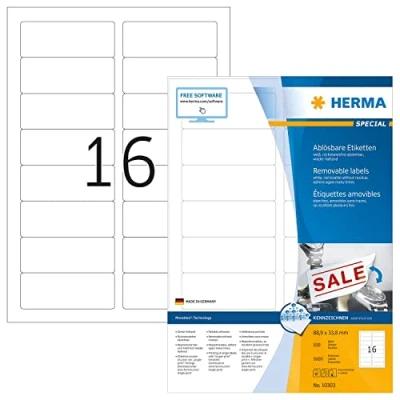 Afbeelding van HERMA Etiketten A4 wit 88,9x33,8 mm Papier 1600 St.