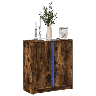 Afbeelding van Dressoir met LED 77x34x85 cm bewerkt hout gerookt eikenkleurig