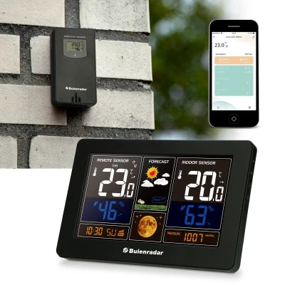 Afbeelding van Buienradar BR900 3 in 1 Wifi weerstation met app en draadloze buitensensor, zwart Black