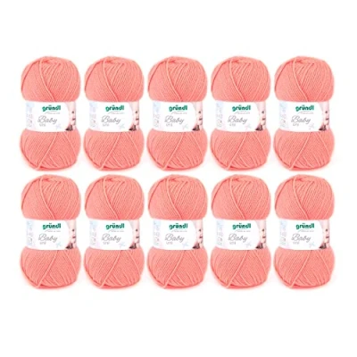 Afbeelding van Gründl Baby uni breigaren/haakgaren (OEKO TEX gecertificeerde babywol, 70% polyacryl 30% polyamide, 50 g / 150 m, naalddikte: 3,5 4,5, 10 x g), abrikoos, 35 32 8 cm