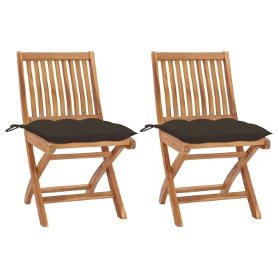 Afbeelding van Tuinstoelen 2 st met taupe kussens massief teakhout