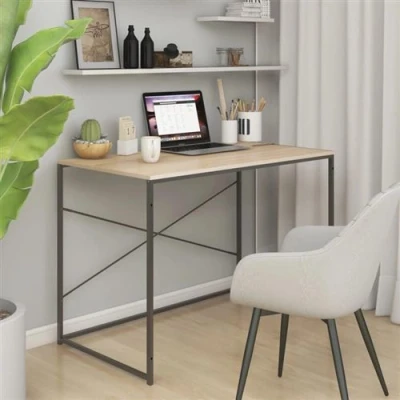 Afbeelding van vidaXL Computerbureau 110x60x70 cm bewerkt hout zwart en eikenkleurig