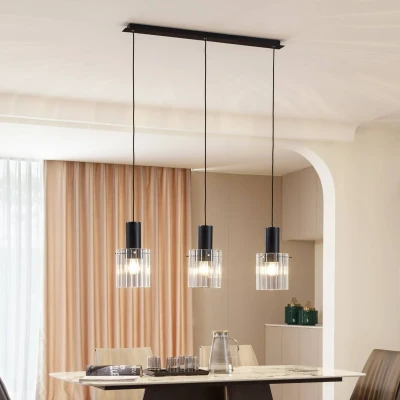 Afbeelding van Lucande hanglamp Eirian, 90 cm, 3 lamps, zwart, glas