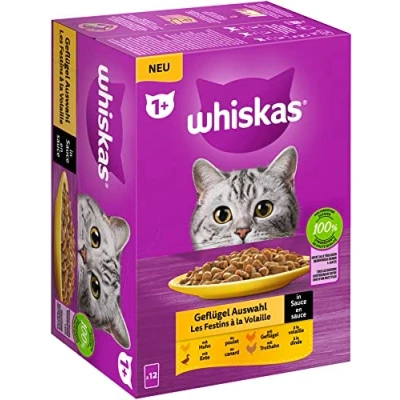 Afbeelding van 12x85g 1+ Adult Gevogelte selectie in Saus Whiskas Kattenvoer Maaltijdzakjes