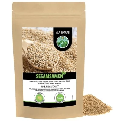 Afbeelding van ongeschilde witte sesam (500 g), hele sesam, sesamzaadjes, 100% zuiver en natuurlijk, zonder toevoegingen