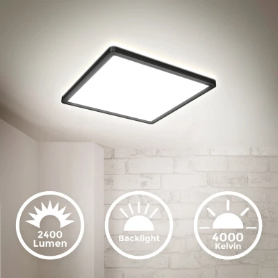 Afbeelding van B.K.Licht led Plafonniére zwart paneel plafondlamp l: 29.3cm 4.000K 2.400Lm 18W